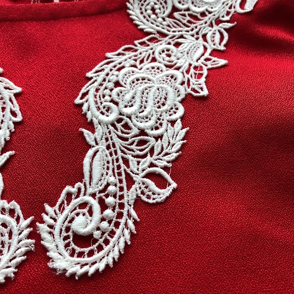 Handmade Lace Appliqué Red Holiday Party Dress  XXS-XS - Picture 11 of 16